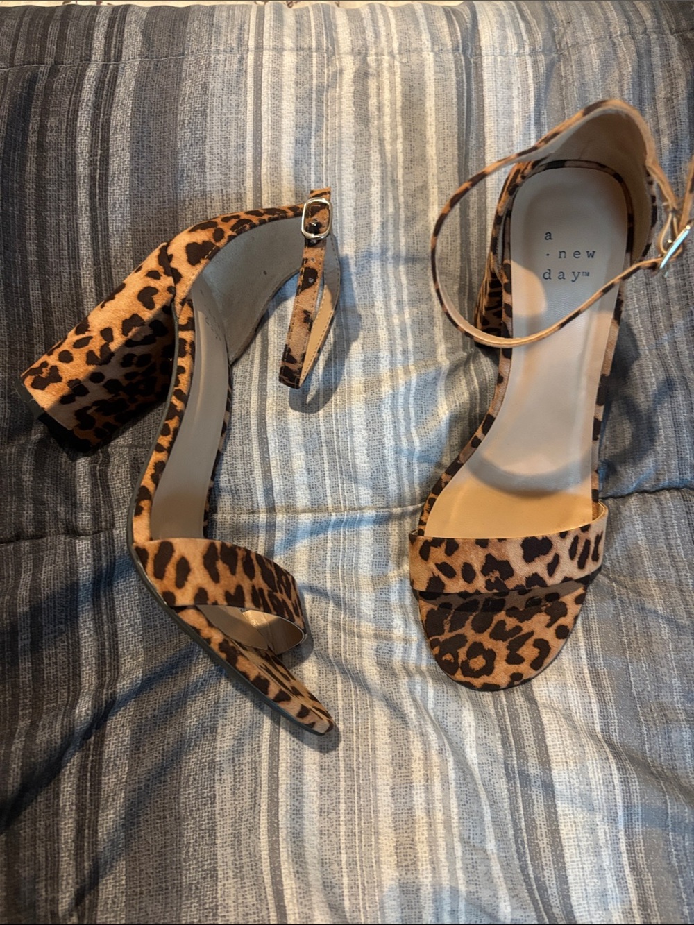 a new day Leopard Print Ankle-Strap Block Heels - Tan/Black
